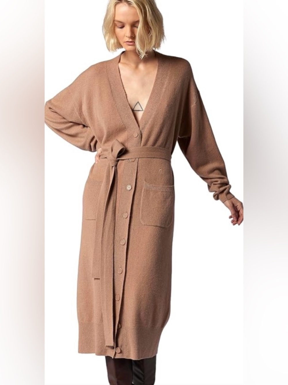 100% Cashmere Equipment Camel Belted Long Cardigan